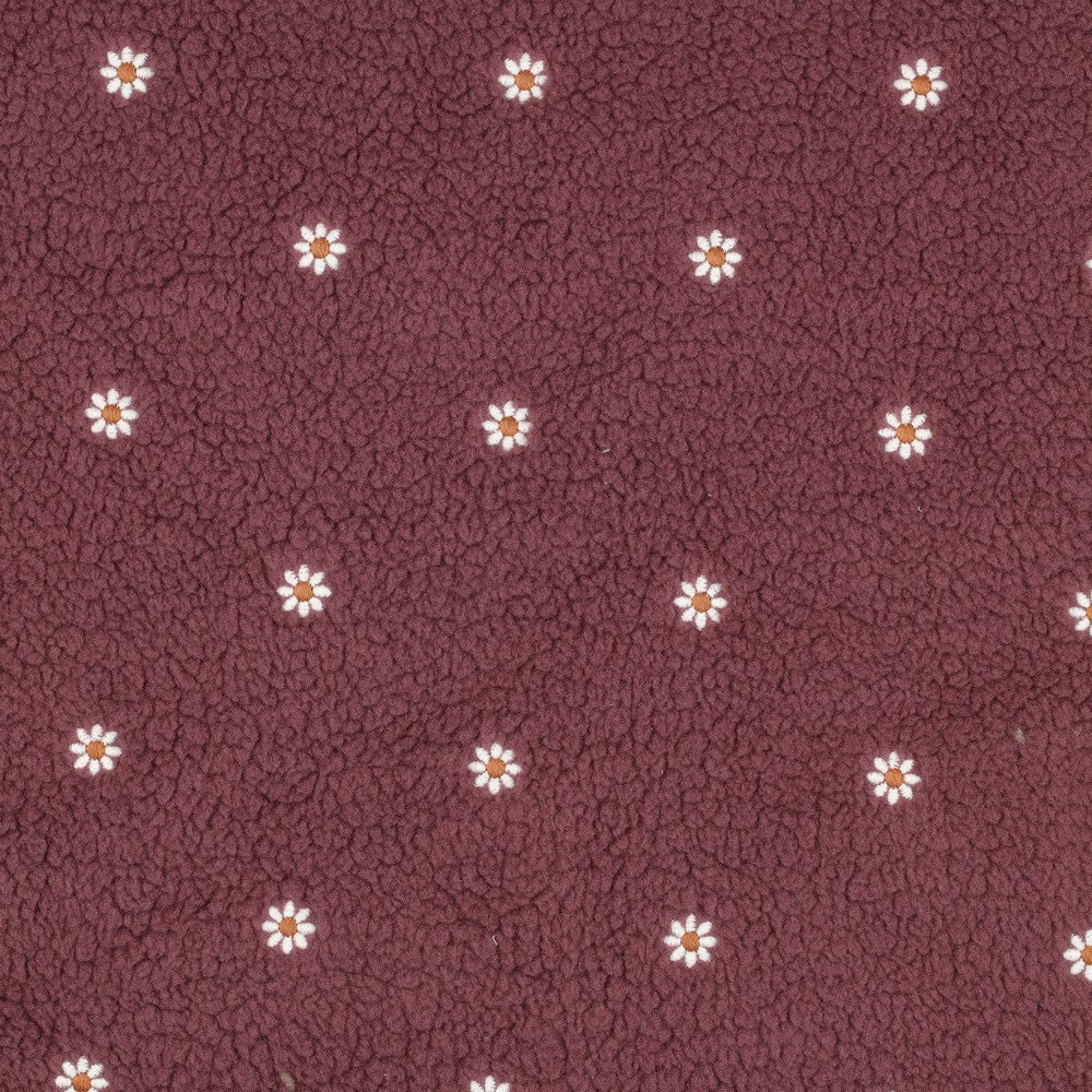 Sherpa Teddy Jacquard Stoff - gestickte Blümchen - mauve