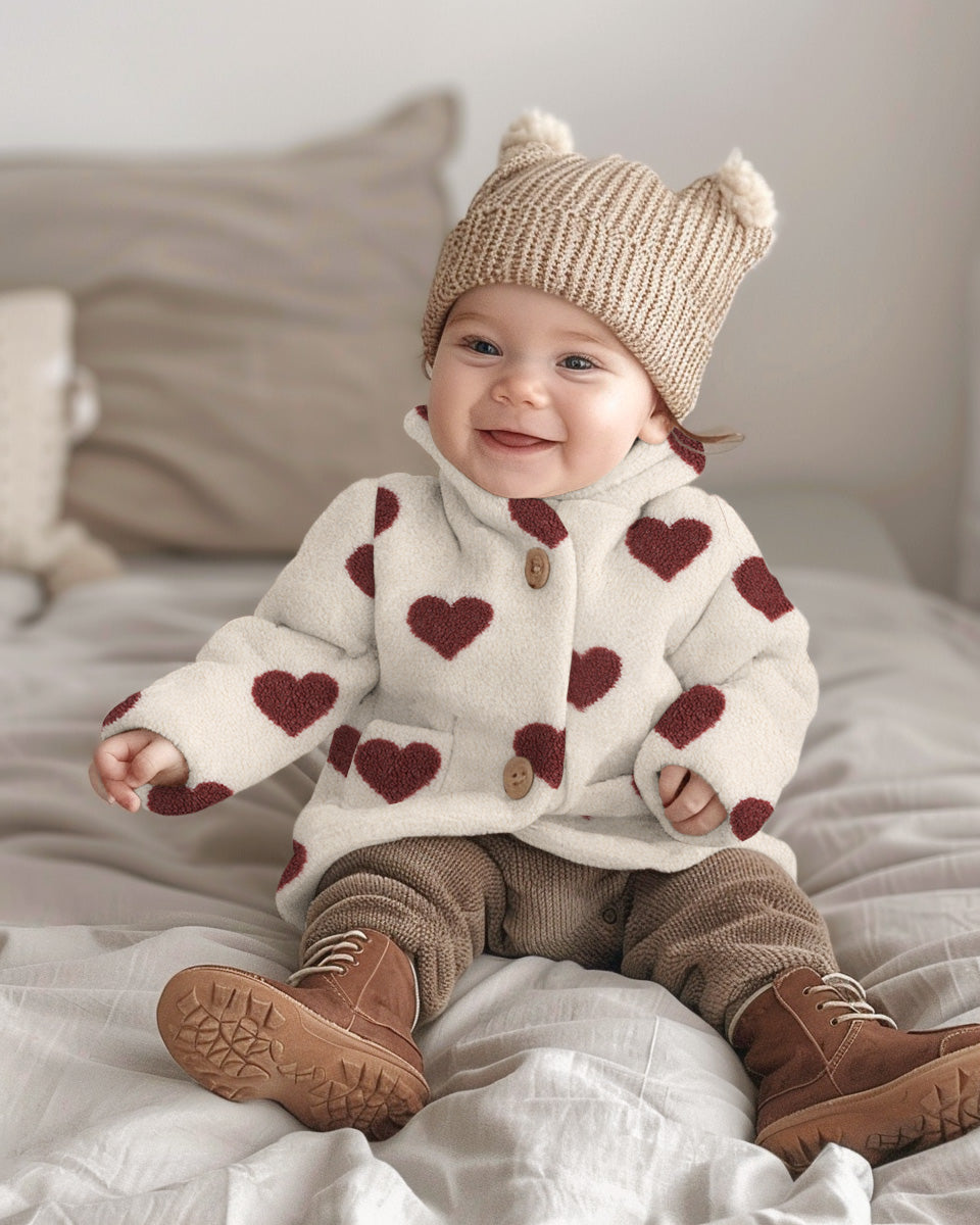 Sherpa Teddy Jacquard Stoff - Herzen - wollweiß