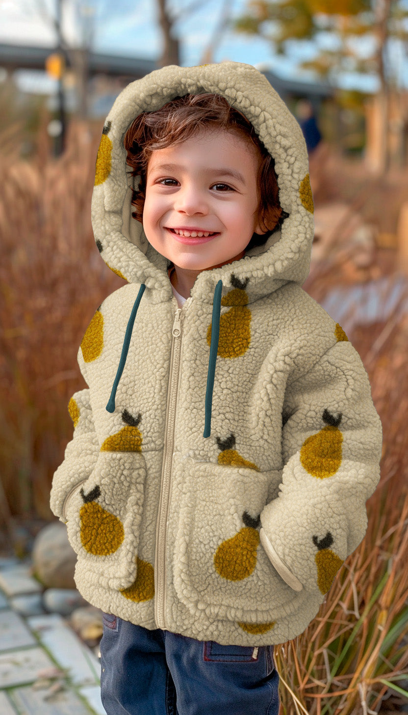 Sherpa Teddy Jacquard Stoff - Birnen - wollweiß