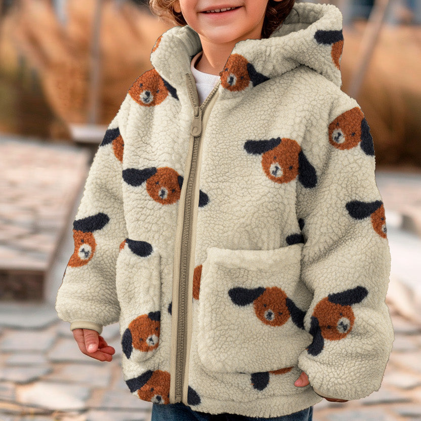 Sherpa Teddy Jacquard Stoff - Hunde - beige - braun