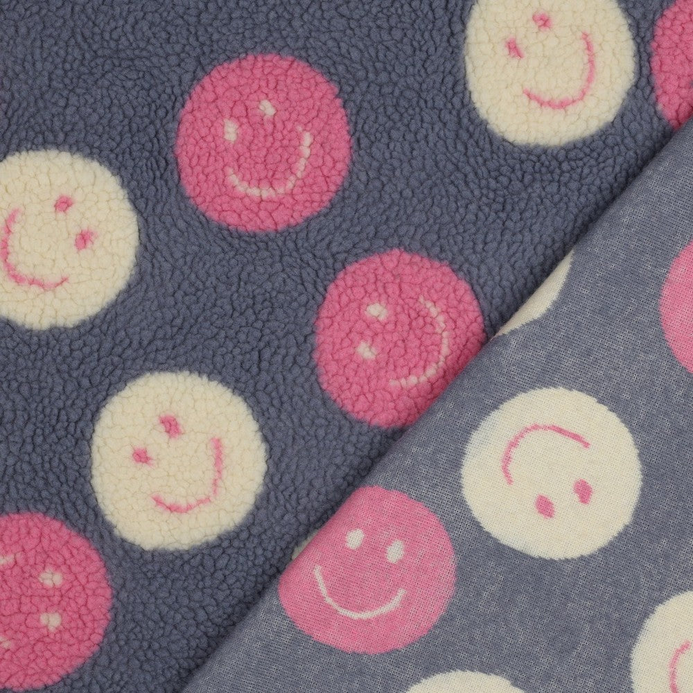 Sherpa Teddy Jacquard Stoff - Happy Faces