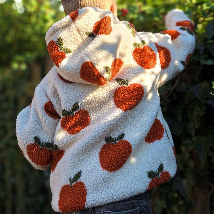 Sherpa Teddy Jacquard Stoff - Äpfel - sand