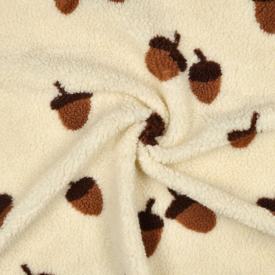 Sherpa Teddy Jacquard Stoff - Eicheln- ecru