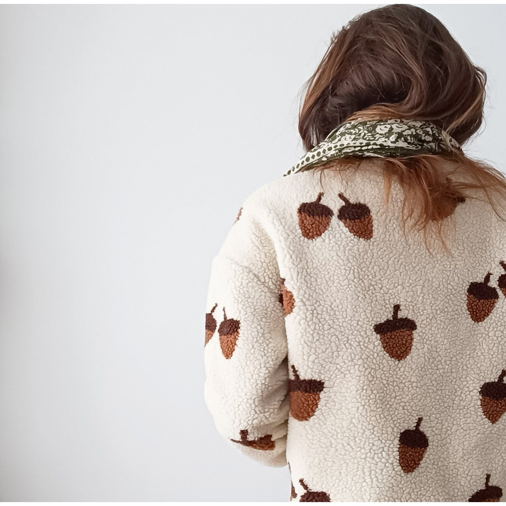 Sherpa Teddy Jacquard Stoff - Eicheln- ecru