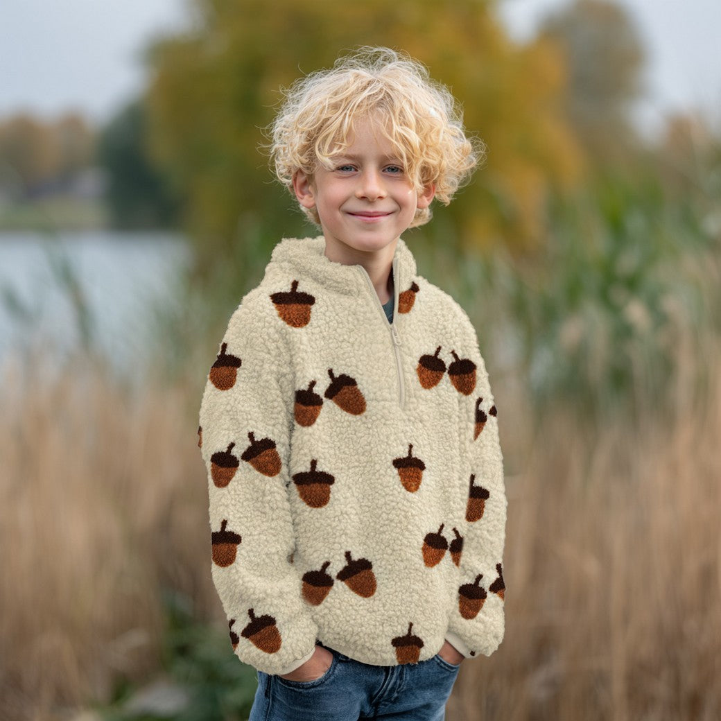Sherpa Teddy Jacquard Stoff - Eicheln- ecru
