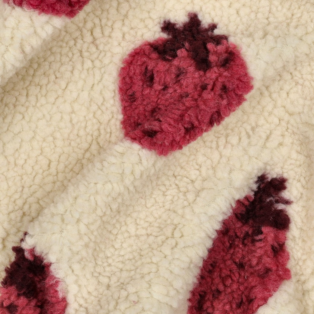 Sherpa Teddy Jacquard Stoff - Erdbeeren - ecru