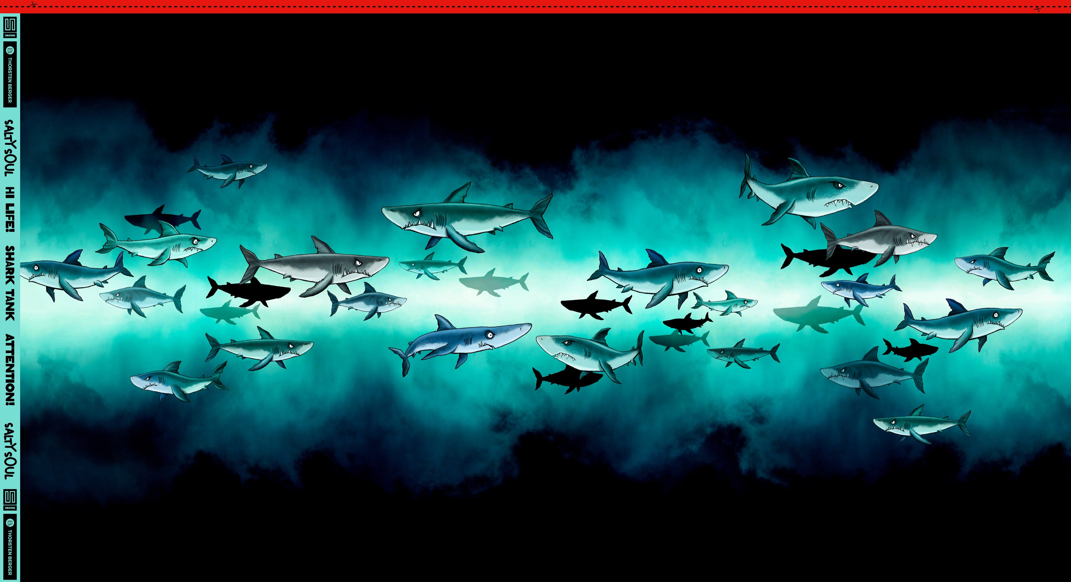 French Terry Swafing PANEL ca. 85 cm x 150 cm Shark Tank by Thorsten Berger - türkis