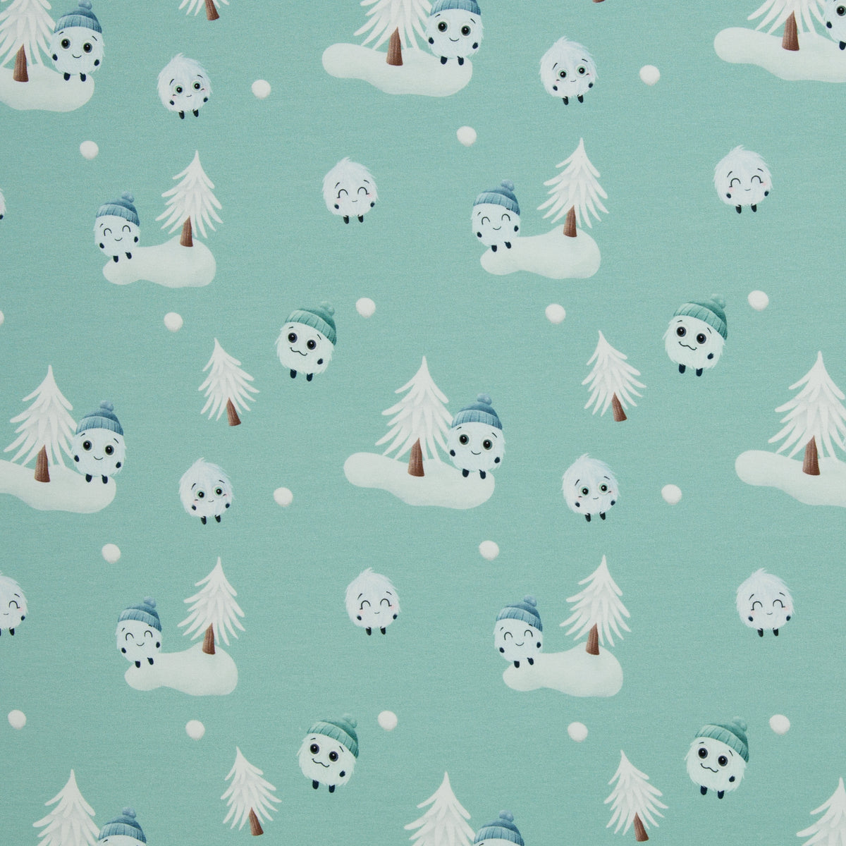 French Terry Swafing - Fluffy by Mrs Mint - flauschige Schneewesen im Wald - mint