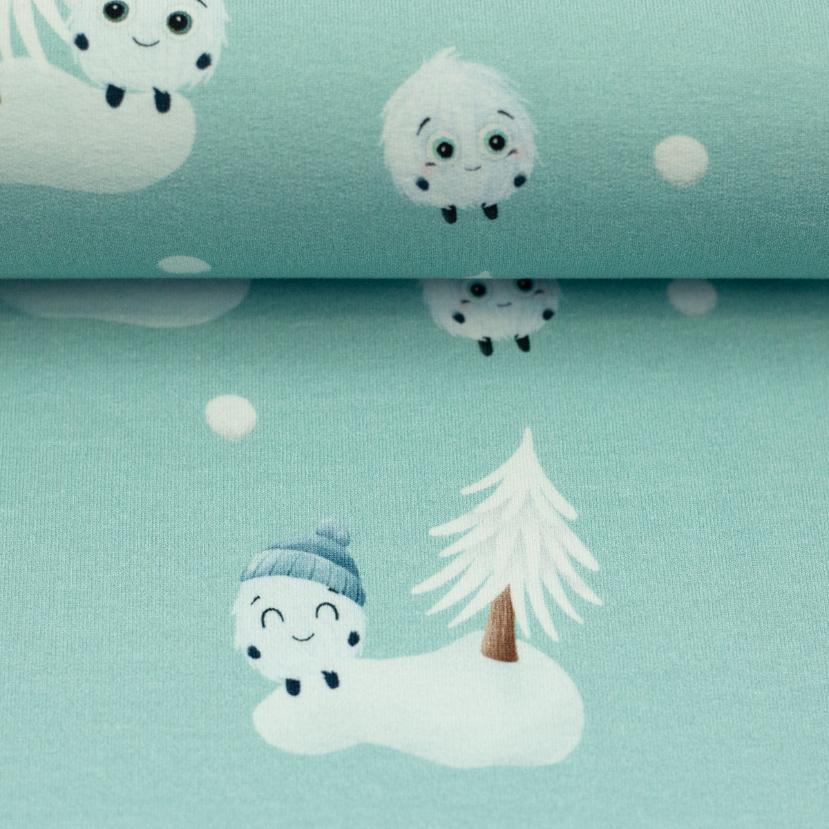 French Terry Swafing - Fluffy by Mrs Mint - flauschige Schneewesen im Wald - mint