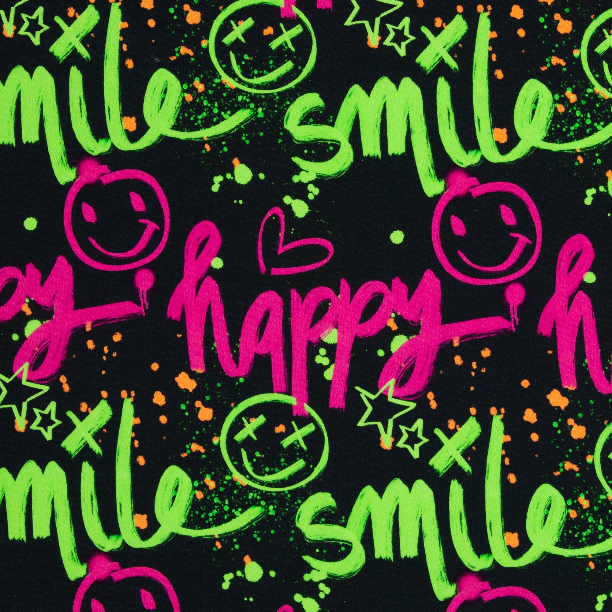 Leicht angerauter Sweat Swafing Happy Smile - Neon Graffiti - schwarz