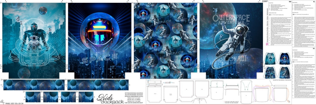 Canvas Taschen- & Rucksackpanel„Astronaut & Roboter“ – Digitaldruck