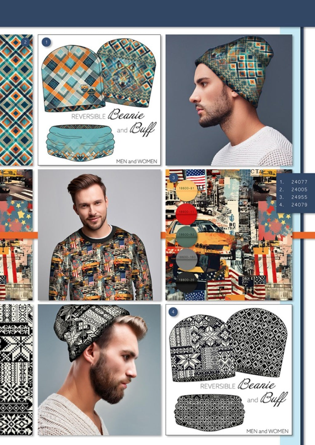 French Terry Beanie- & Loop-Panel „Wolf Geometrie“ – Digitaldruck