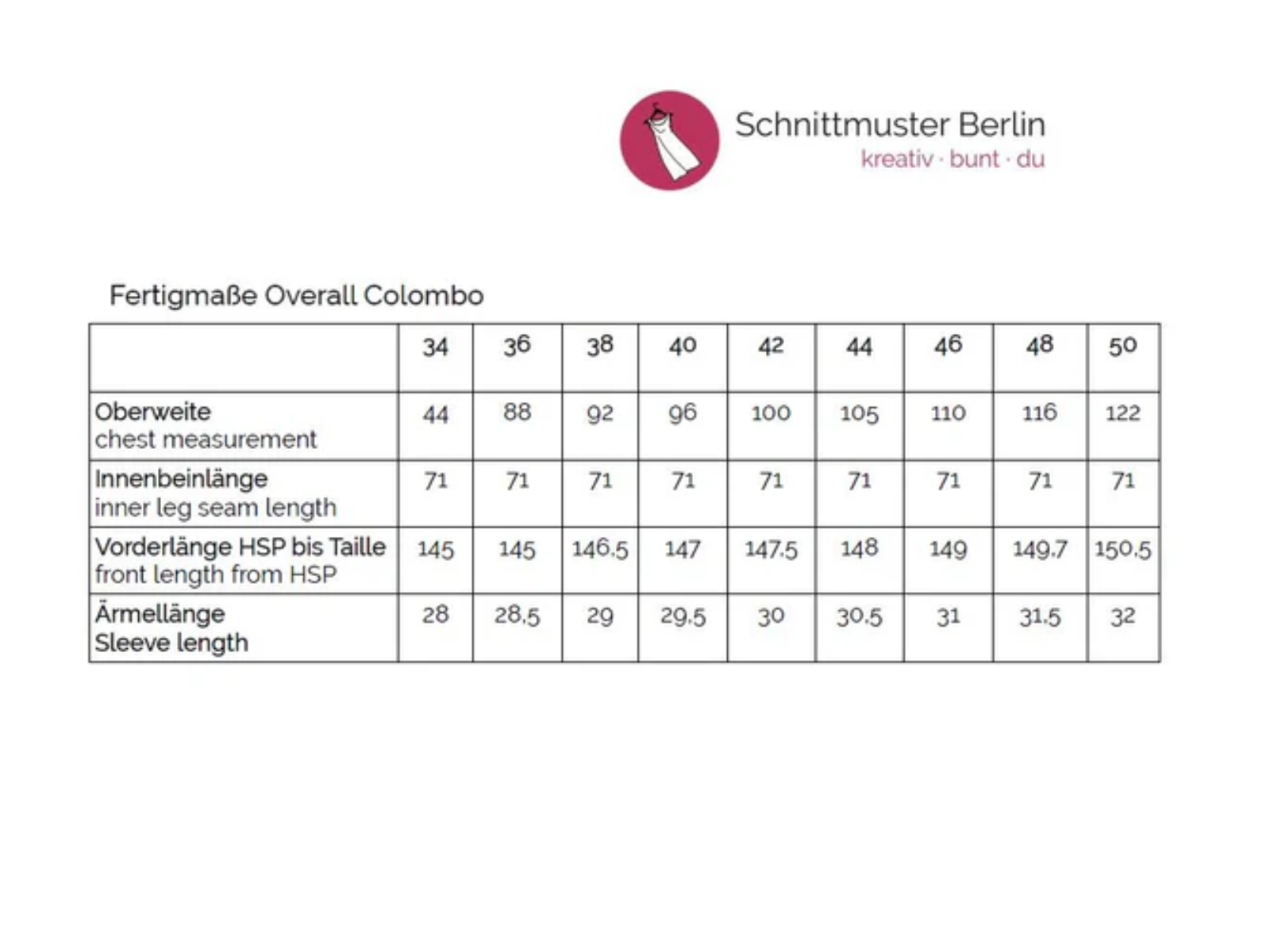 Papierschnittmuster Overall Colombo