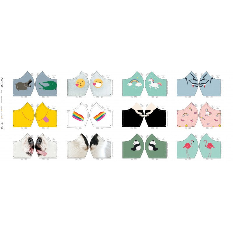 Webware Baumwolle Digitaldruck PANEL ca. 60 x 145 cm für Behelfsmasken - 12 Motive für Frauen und Mädchen - weiß