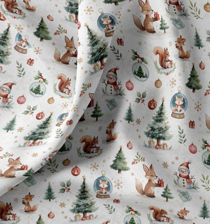 Baumwolle Webware Stoff - Weihnachtsstoff Winterwald - Wollweiß