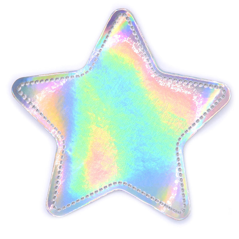 Jessy Sewing Kunstleder-Label mit aufgedruckter Nähnaht - "Silver Star" - silberfarben