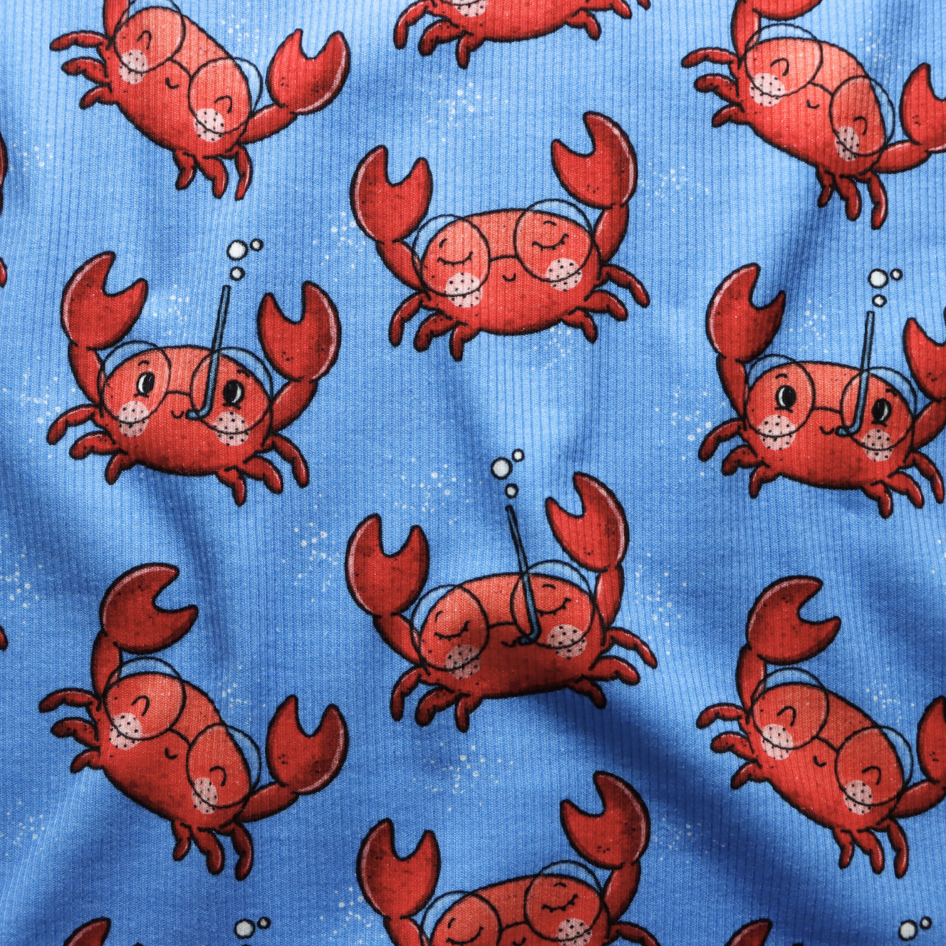 Eigenproduktion Ripp-Jersey Krabben Katzengold-Design -Ozean-Tanz!- Blau