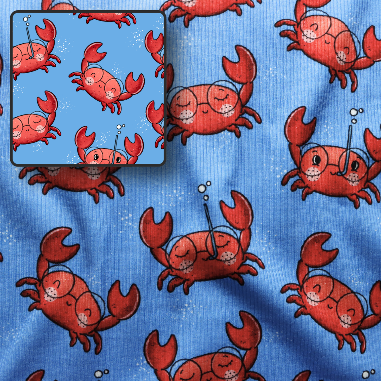 Eigenproduktion Ripp-Jersey Krabben Katzengold-Design -Ozean-Tanz!- Blau