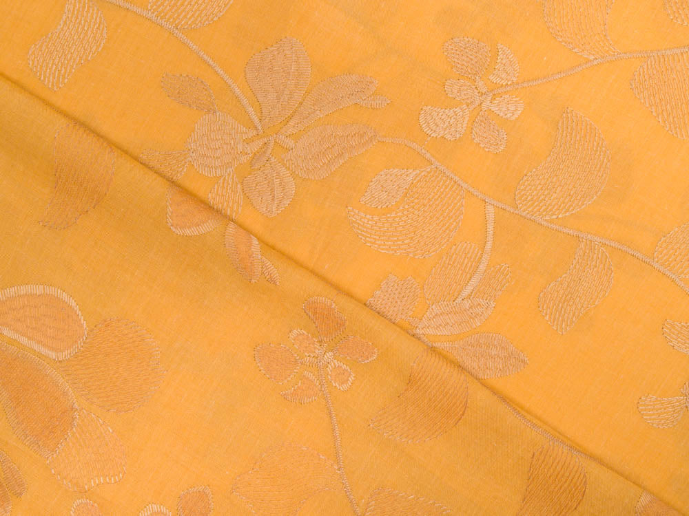 Webware mit Stickerei - Stielblumen - ocker