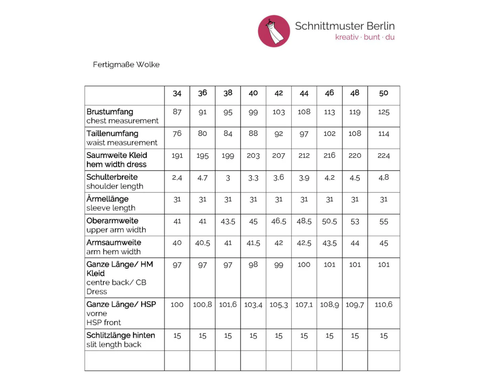 Papierschnittmuster Kleid Wolke