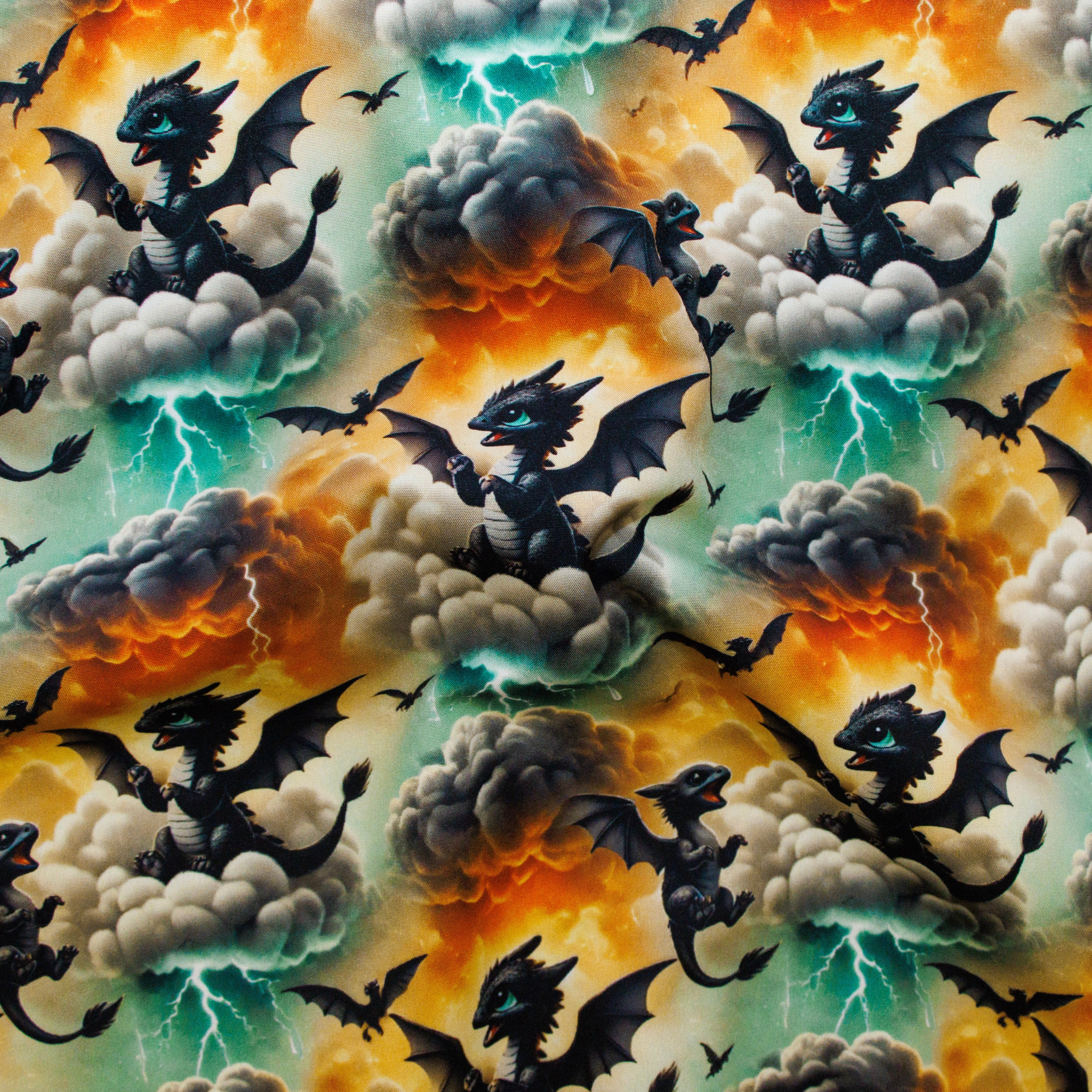 🐲 Softshell Stoff - Drachen auf Bunt