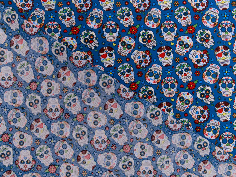 Webware Baumwolle Popeline - große geblümte Totenköpfe