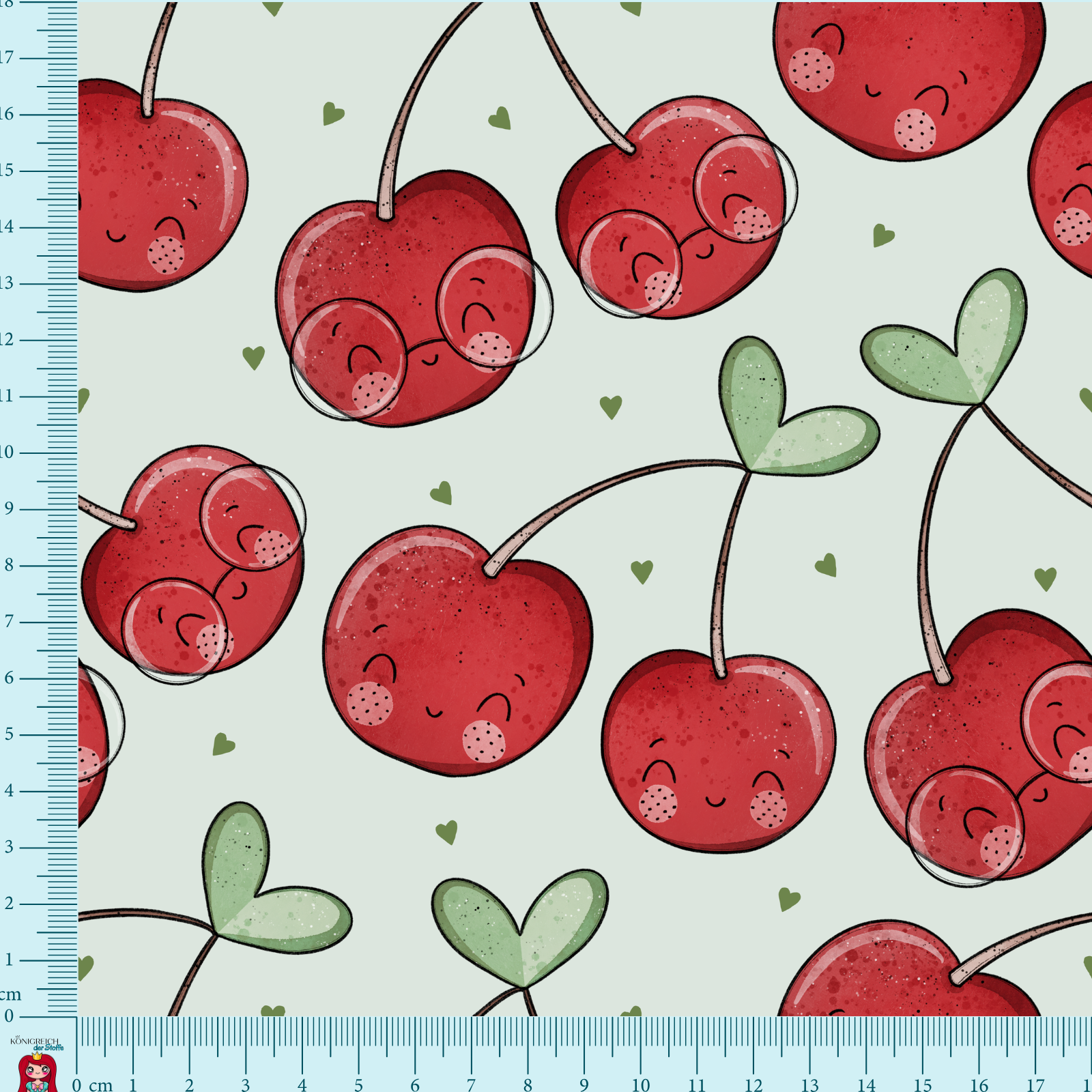 Eigenproduktion Jersey Kirschen Katzengold-Design - pastellgrün