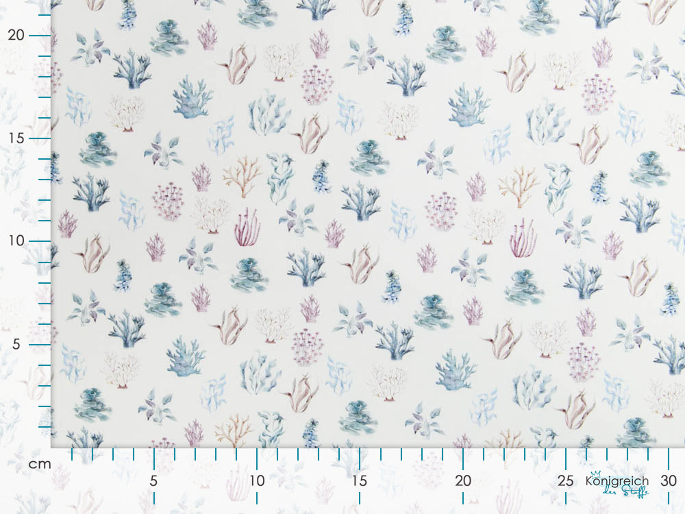 Webware Baumwolle Popeline Digitaldruck - Unterwasserpflanzen - wollweiß