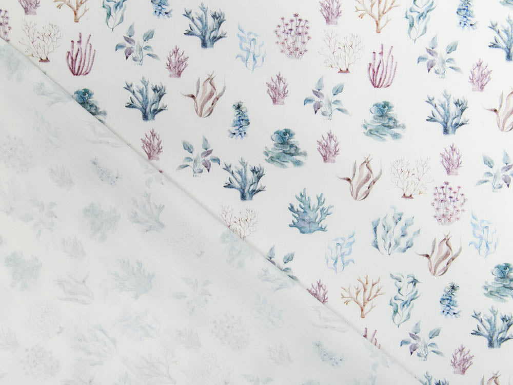 Webware Baumwolle Popeline Digitaldruck - Unterwasserpflanzen - wollweiß