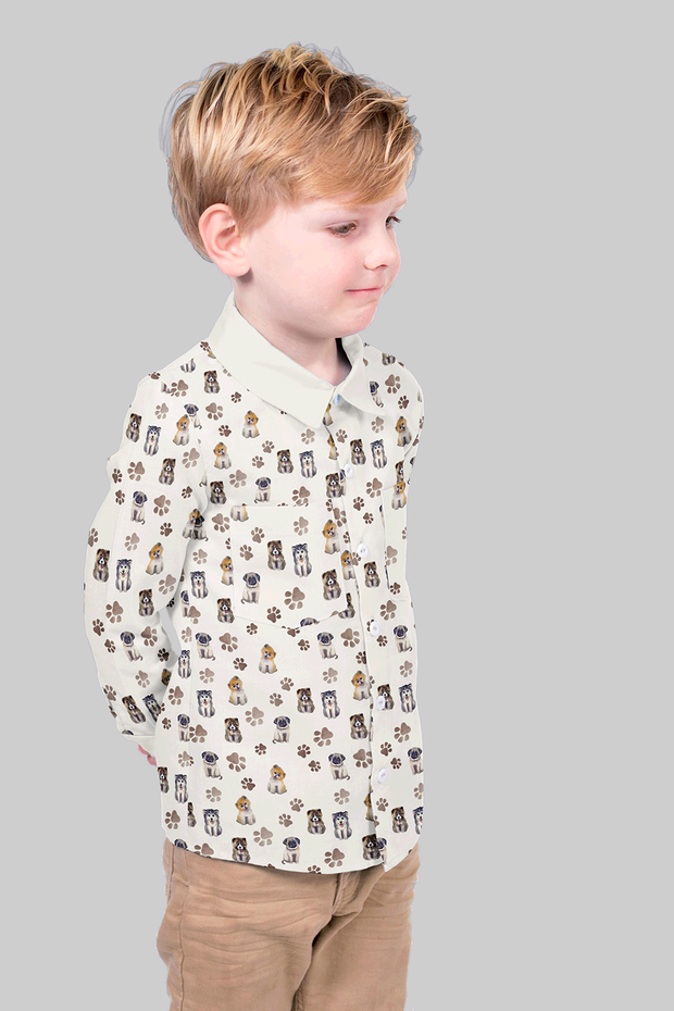 Webware Baumwolle Popeline Digitaldruck - süße Hunde und Pfoten-Abdrücke - wollweiß