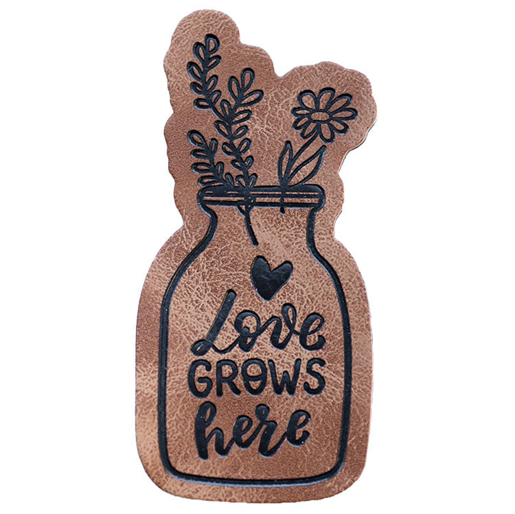 Jessy Sewing Kunstleder-Label - "Love Grows" - braun