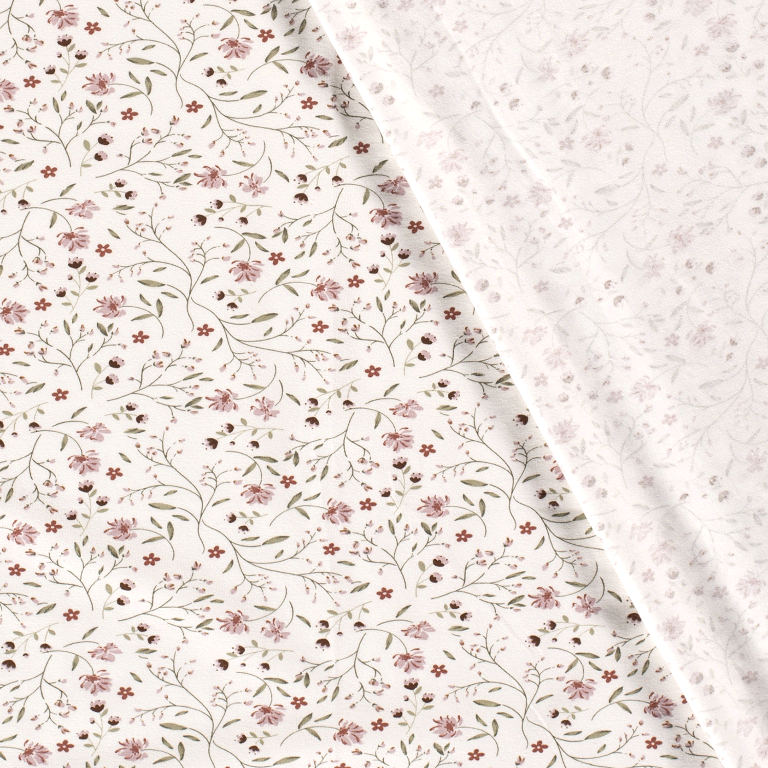 🌸Baumwolle Jersey Stoff Digitaldruck - Rosa Blumen - Wollweiß