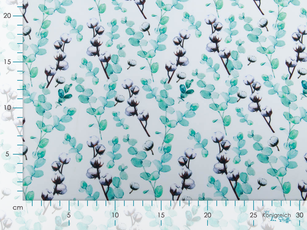 Softshell Jackenstoff Aquarell - Eukalyptuszweige - weiß