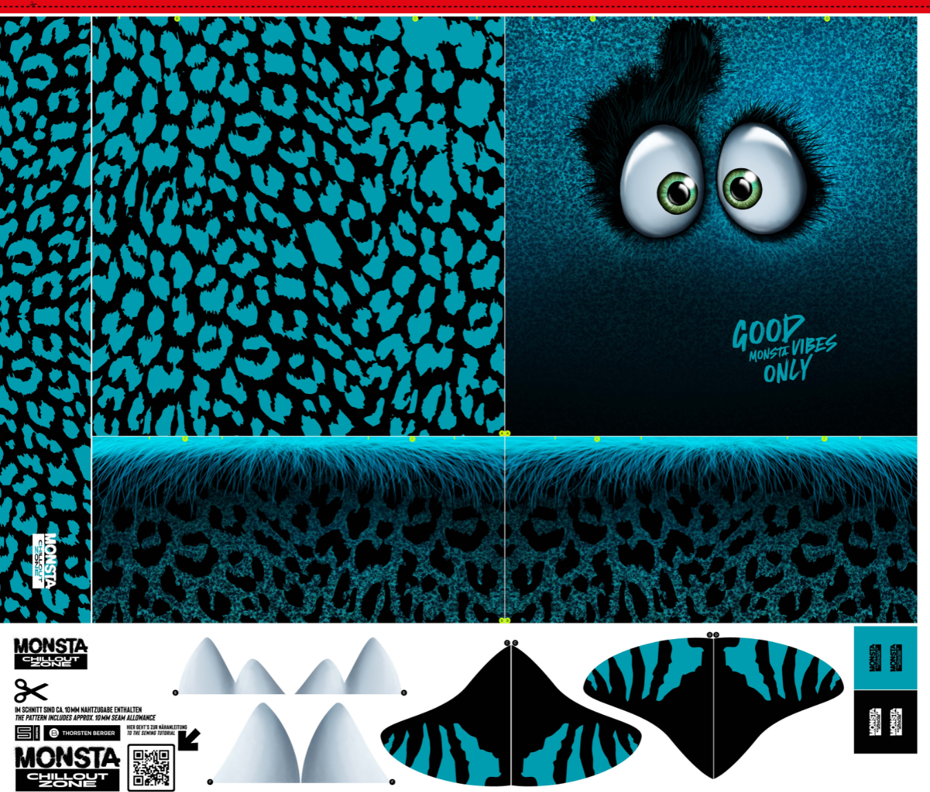 Samt Swafing Kissen PANEL ca. 120 cm x 140 cm MONSTA BAGS by Thorsten Berger - Petrol