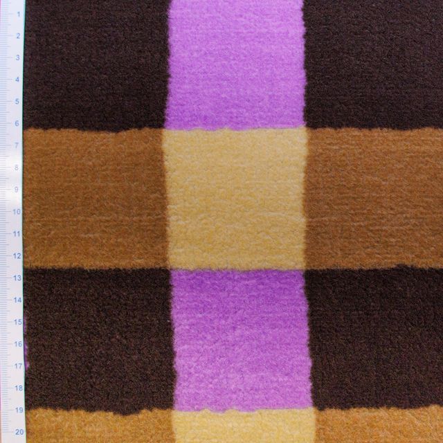 🟫 Kuschelplüsch Teddy-Fleece Stoff kariert – Lila, Braun & Beige