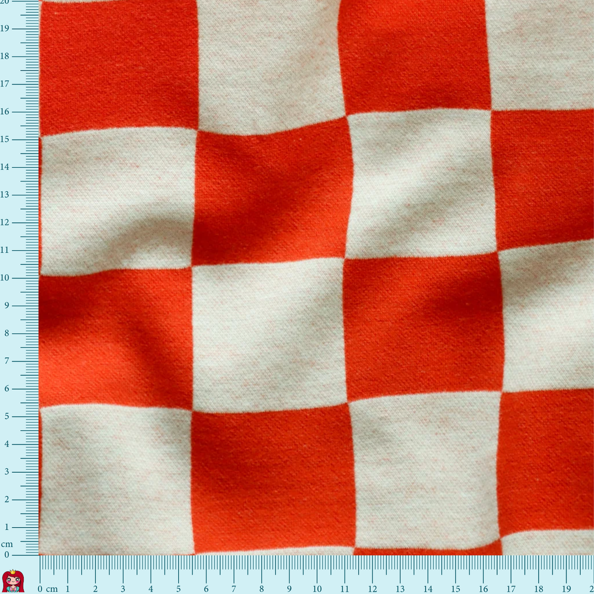 Eigenproduktion Jacquard - Sweat gebürstet - Schachbrett - rotorange - wollweiß