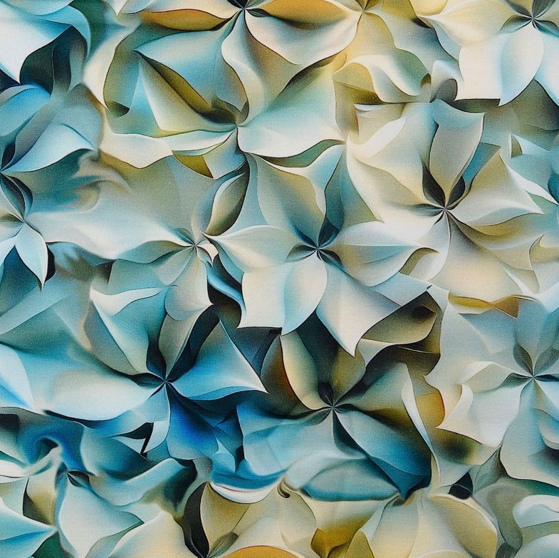 French Terry - Blümchen - blau - creme