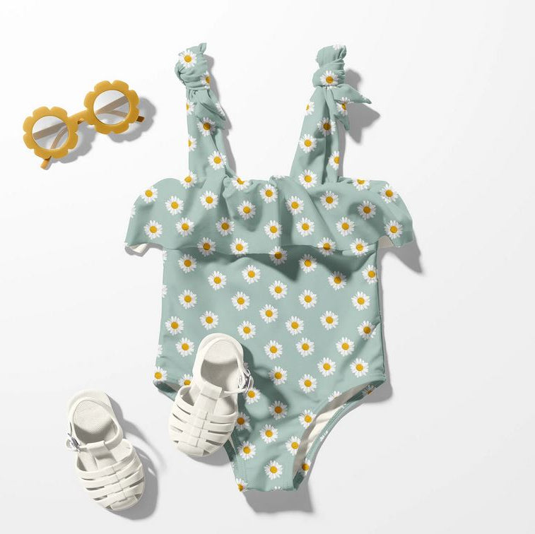 Swimwear Jersey Badestoff UV Protection UPF 50 Gänseblümchen - mint