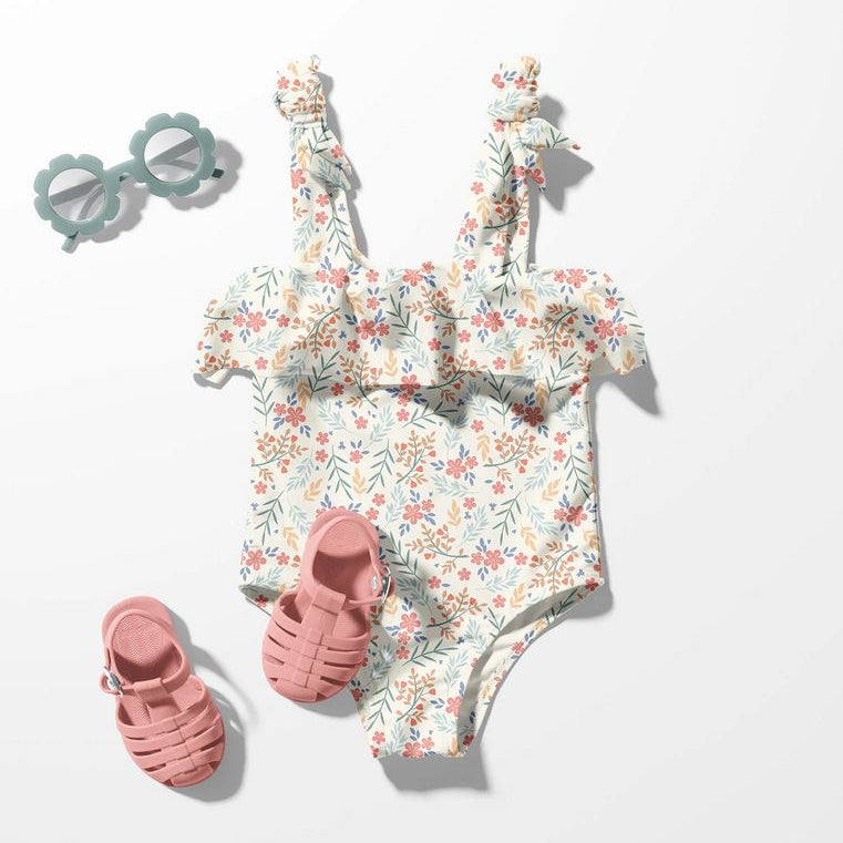 Swimwear Jersey Badestoff UV Protection UPF 50 Blumen - wollweiß