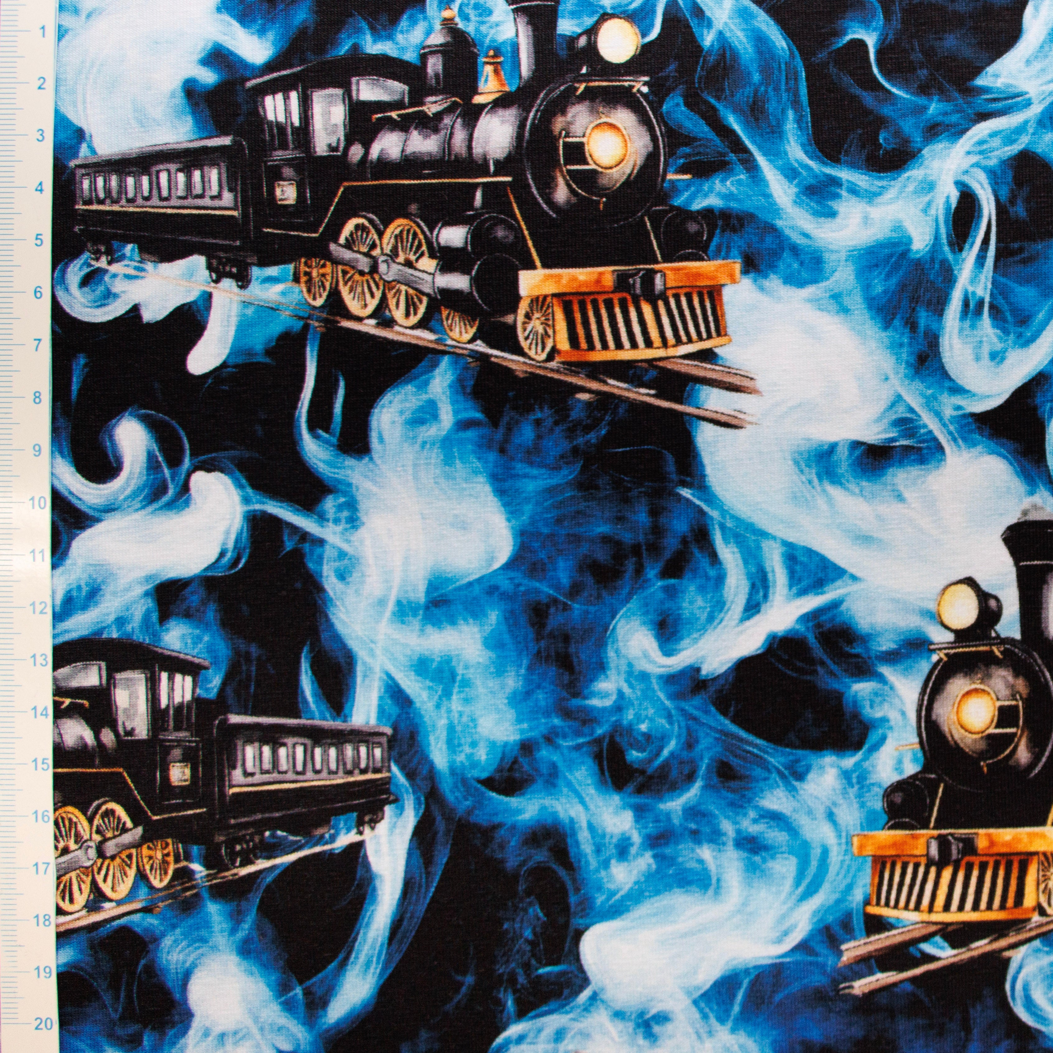 Baumwolle Jersey Digitaldruck Stoff - Weihnachtsexpress - Blau