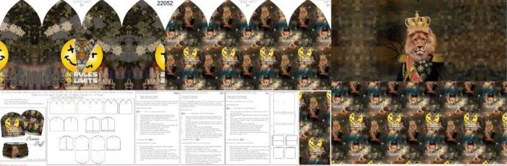 French Terry Digitaldruck Stenzo PANEL ca. 50 cm x 150 cm - DIY your Beanie and Buff - Löwe - grün