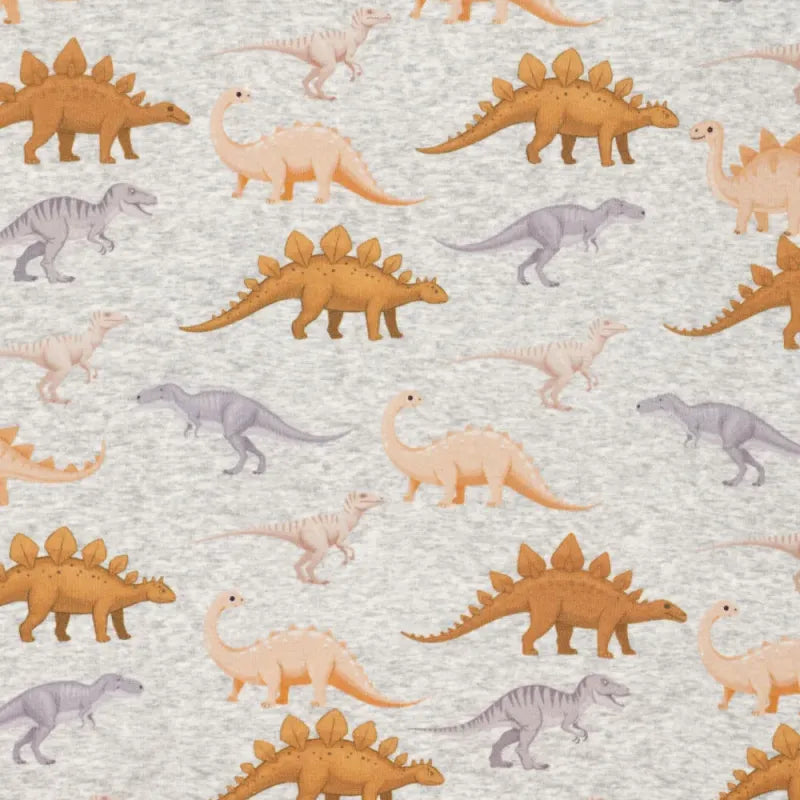 Alpenfleece Jogging Stoff - Dinos- Grau Meliert