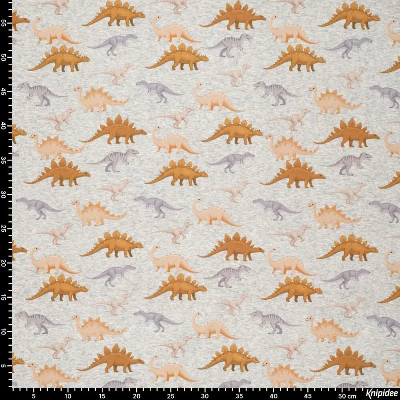 Alpenfleece Jogging Stoff - Dinos- Grau Meliert