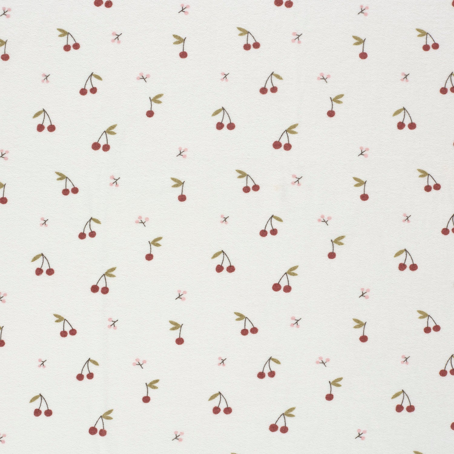 🍒 Frottee Stretch Stoff - Kirschen - Wollweiß