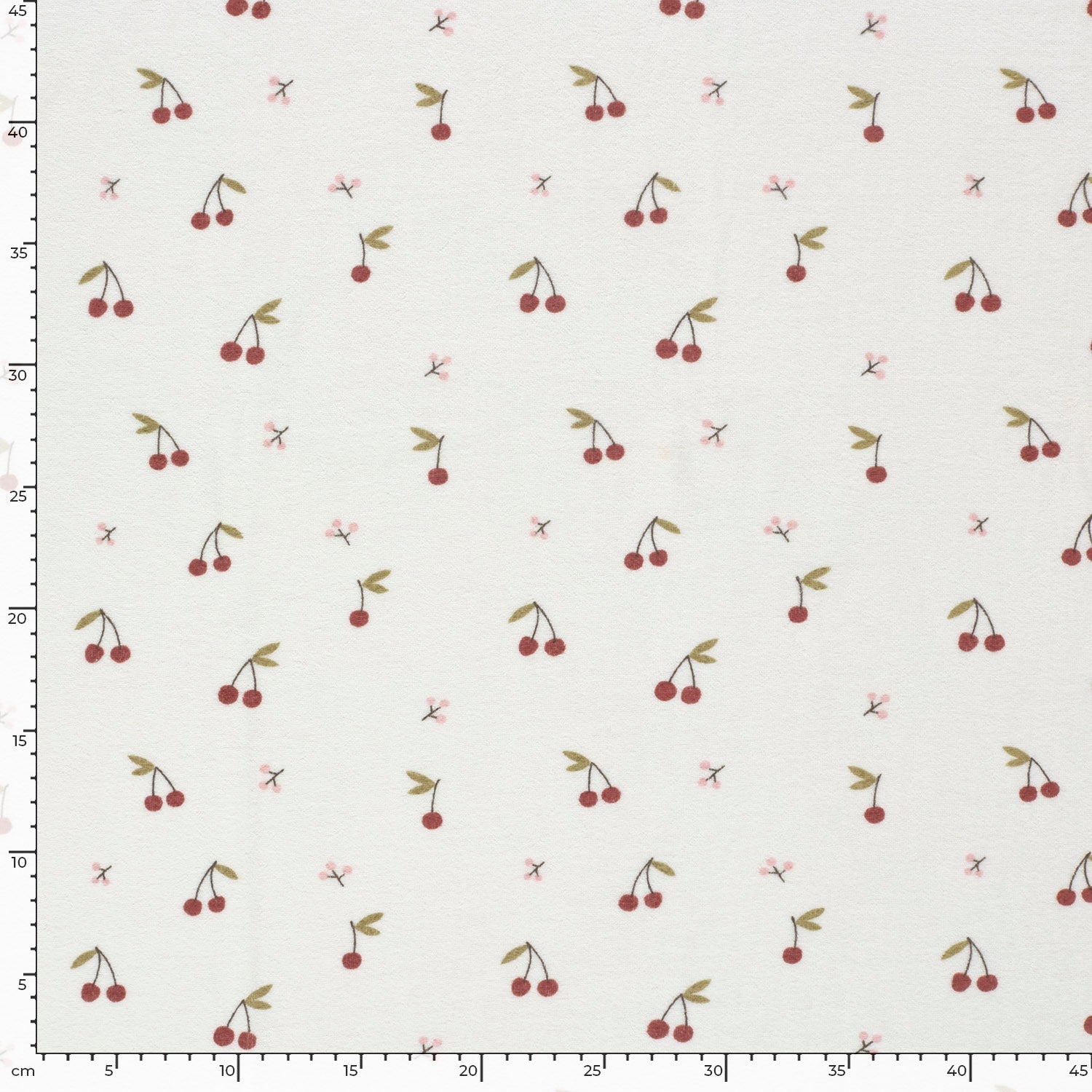 🍒 Frottee Stretch Stoff - Kirschen - Wollweiß