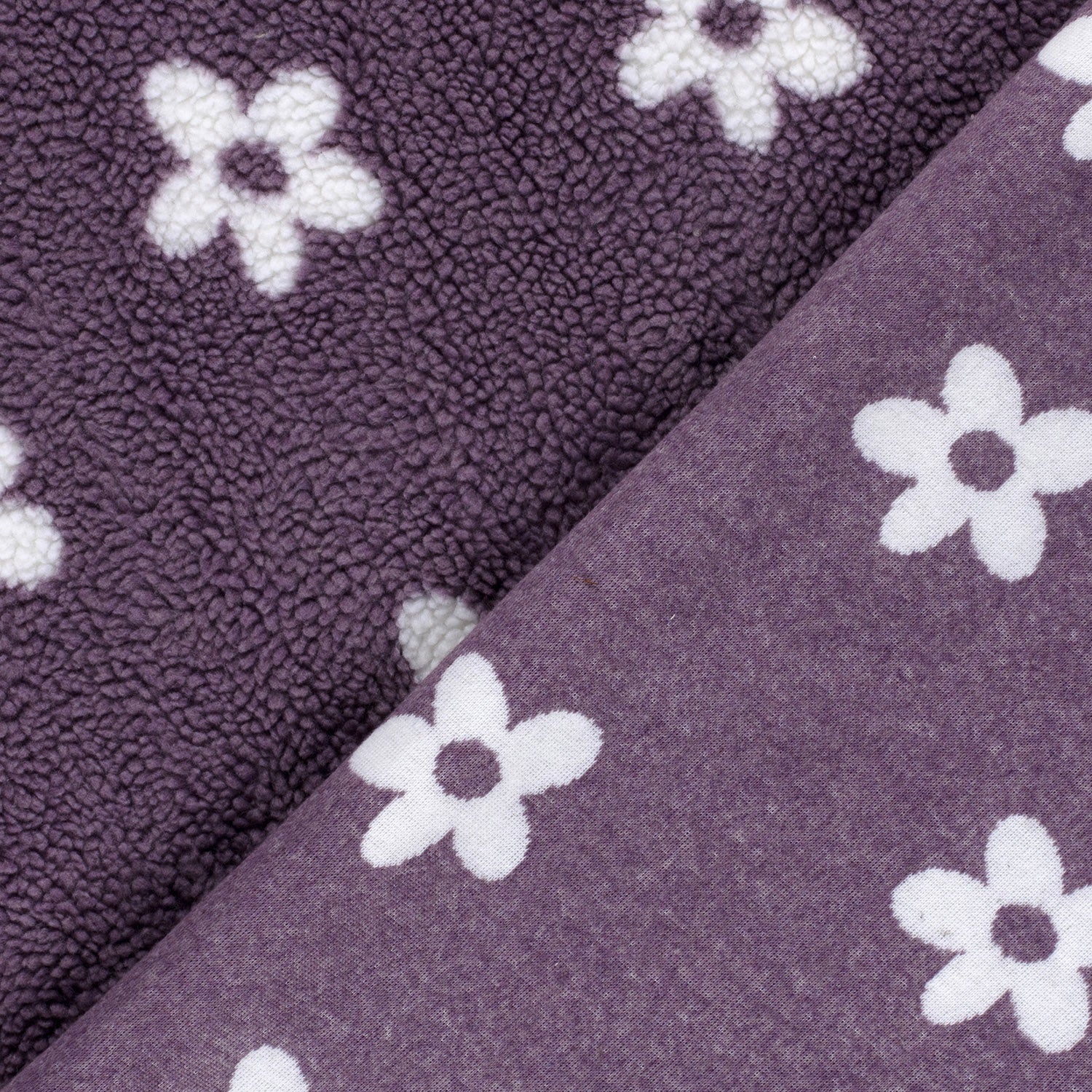 🌸Sherpa Fleece Stoff - Jacquard - Blumen - Mauve