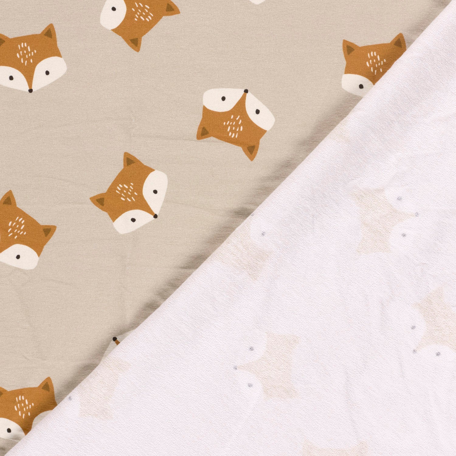 🦊 Sweat French Terry Stoff Digitaldruck - Füchse - Beige