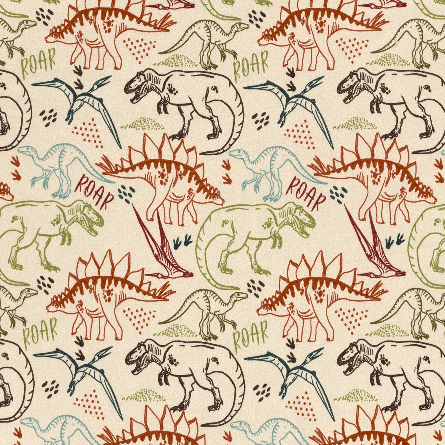 Angerauter Sweat Stoff - Dinos - Beige