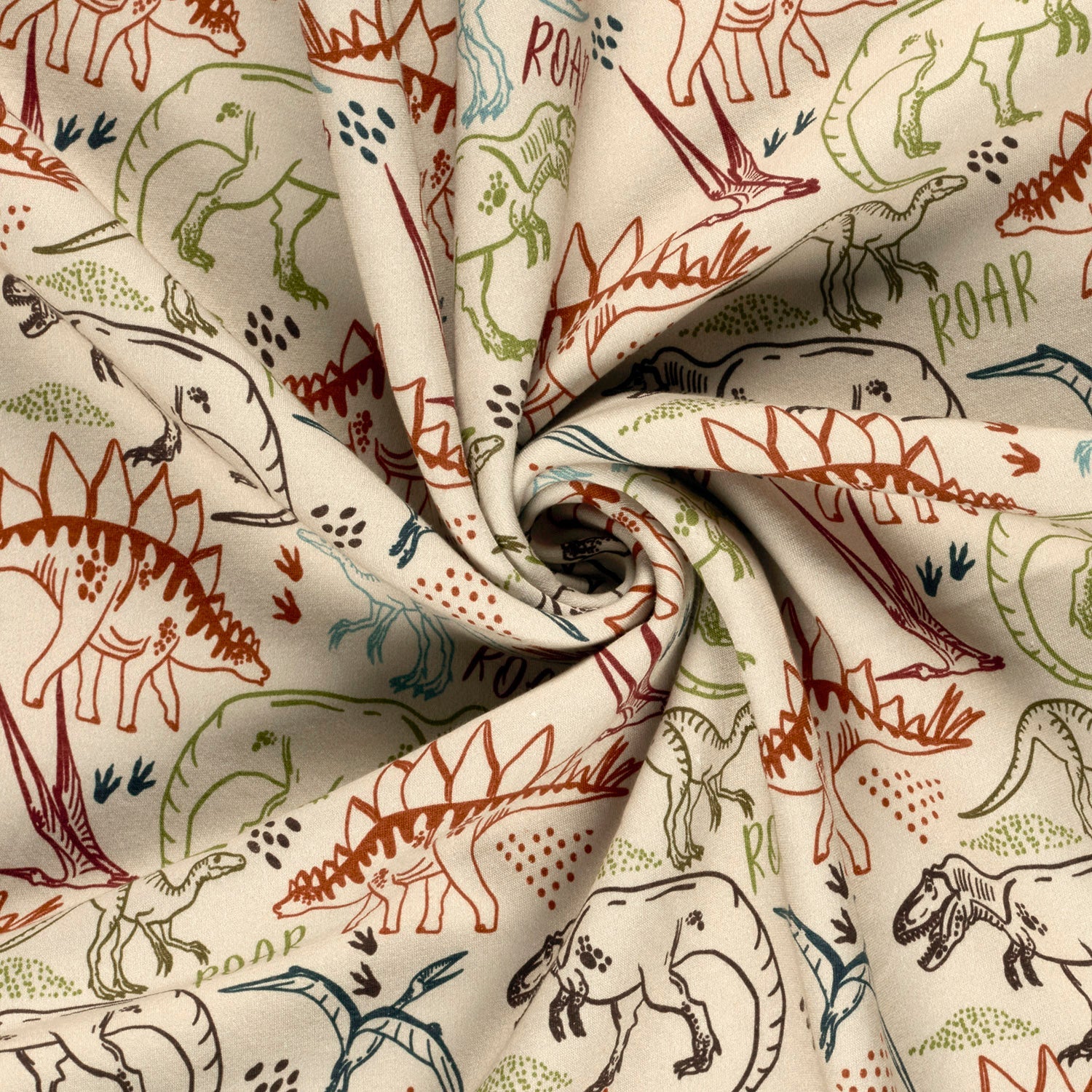 Angerauter Sweat Stoff - Dinos - Beige