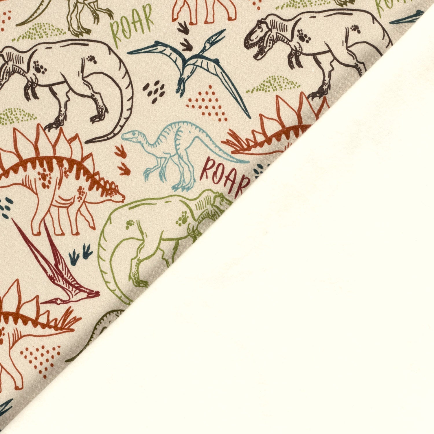 Angerauter Sweat Stoff - Dinos - Beige